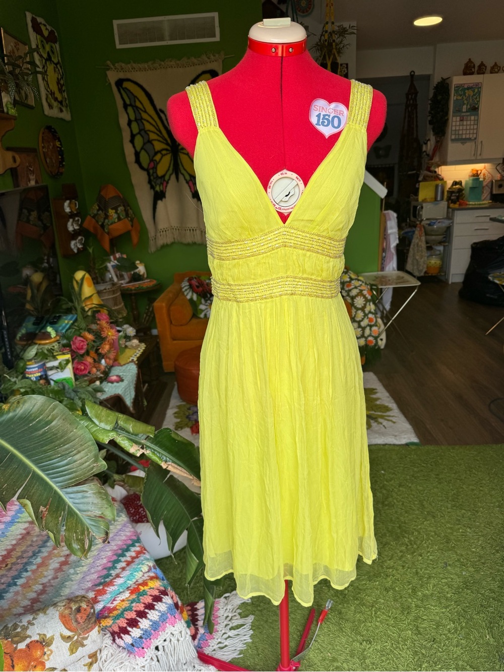 French Connection Lemon V-Neck Sleeveless Midi Dress